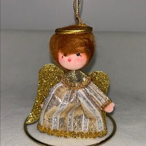 Vintage 4” Angel with felt face and hands cardboard wings hanging tree ornament